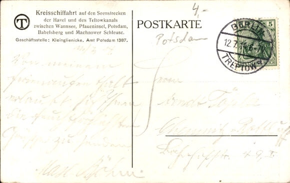 Artist Postcard Circular Shipping on the Lakes of the Havel and the Teltow Canal, Potsdam