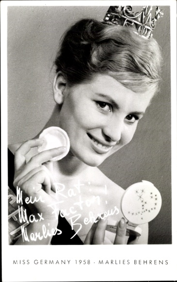 Postcard Miss Germany 1958 Marlies Behrens, Advertising, Max Factor Hollywood, Cosmetics