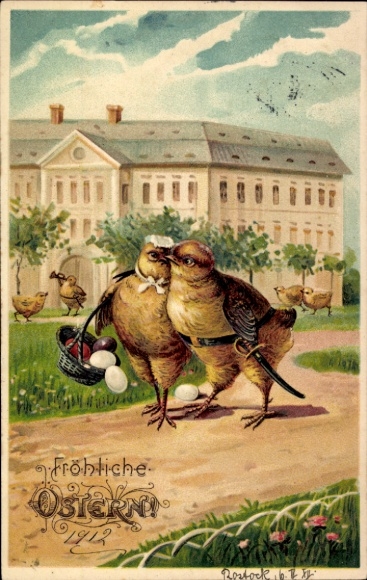 Präge Ak Glückwunsch Ostern, Küken, Ostereier