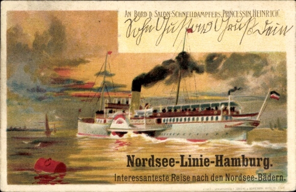 Künstler Litho Linde, Wladimir, Dampfer Prinzessin Heinrich, Nordsee-Linie-Hamburg