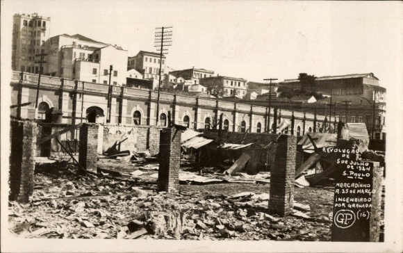 Zdjęcie KP São Paulo Brazylia, Rewolucja 1924, zniszczenia po walkach ulicznych, spalony rynek