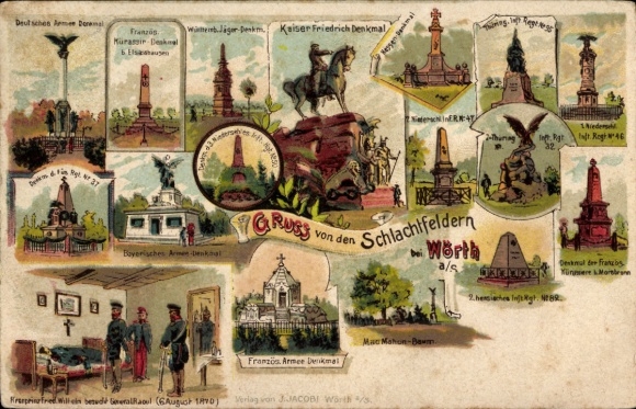 Chromo-Litho Wœrth sur Sauer Woerth Wörth an der Sauer Alsace Bas Rhin, Battle Monuments