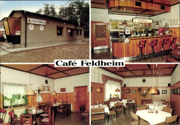 Postcard Mühlenbeck Mühlenbecker Land, Café Feldheim, exterior view, interior view, bar area, restaurant...