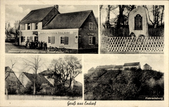 Ak Endorf Falkenstein Harz, Gasthof zur Erholung, Ernst Keitel, Oorlogsmonument, Kasteel, Konradsburg
