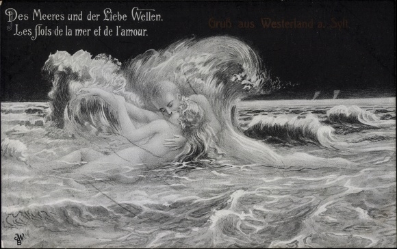 Kunstenaar Ak De zee en liefdesgolven, allegorie, act
