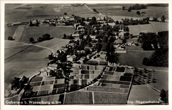 Postcard Wasserburg am Inn Upper Bavaria, aerial photograph, Gabersee