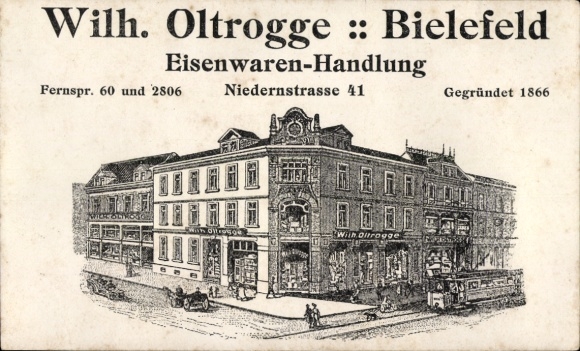 Postcard Bielefeld in North Rhine Westphalia, advertising, Wilhelm Oltrogge, hardware store