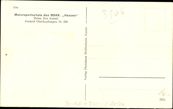 Postcard Helsa in Hesse, Motorsport School of the NSKK Hesse, place with surroundings