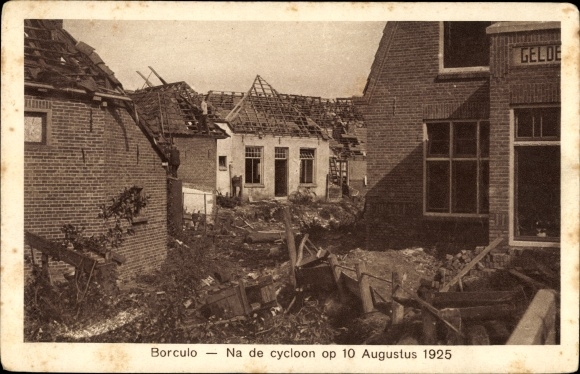 Postcard Borculo Berkelland Gelderland Netherlands, After the 1925 cyclone, destroyed houses