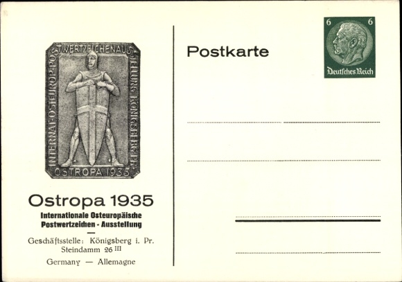 Postwaardekaart Kaliningrad Königsberg Oost-Pruisen, Ostropa 1935, postzegeltentoonstelling