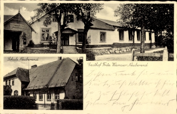 Postcard Neuberend in Schleswig Holstein, Gasthof Fritz Wamser, School
