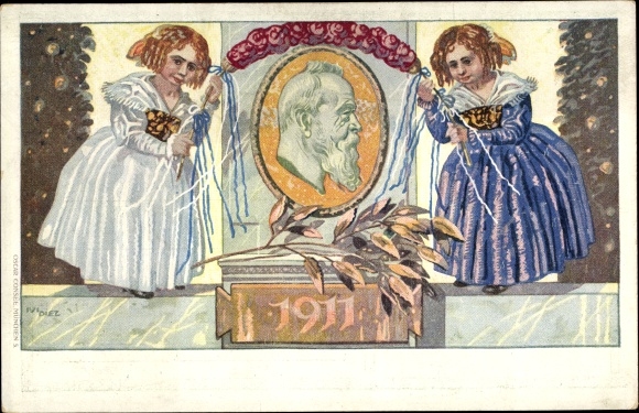 Postwaardestukken kunstenaarskaart Diez, M., prins-regent Luitpold van Beieren 1911, 5 Pfennig