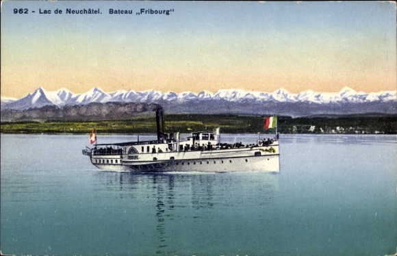 Postcard Neuchâtel Neuenburg City, Lac, Bateau MS Fribourg