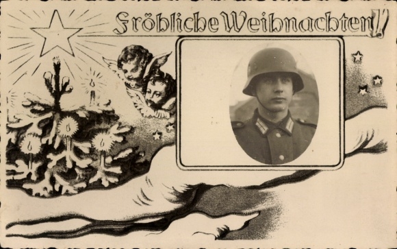 Passepartout Foto Ak Offizier der Wehrmacht in Uniform, Portrait, Frohe Weihnachten, Engel