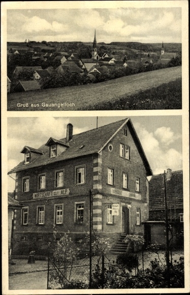 Postcard Gauangelloch Leimen in Baden, panorama, economy to the alp