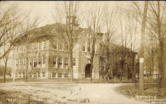 foto Ak Northville Michigan USA, middelbare schoolgebouw