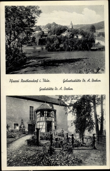 Ak Renthendorf in Thüringen, parochie, geboorteplaats van Dr. A. Brehm, Tombe, Panorama