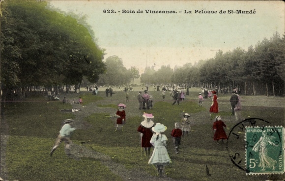 Ak Paris XII Bois de Vincennes, parklandschap, mensen, kinderen, schaduwen, wandelingen,...
