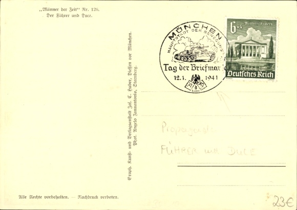 Postcard Führer and Reich Chancellor Adolf Hitler, Benito Mussolini, state meeting, men of the time 126