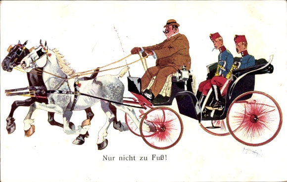 Künstler Ak Schönpflug, Fritz, Nur nicht zu Fuß, kuk Soldaten in Kutsche, BKWI 927-3