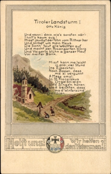 Poem Chromo-Litho Tiroler Landsturm I, Otto König, Help us, we help the veterans