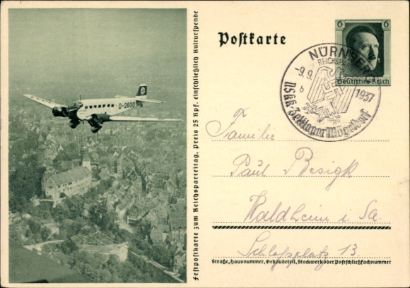 Ganzachen Postcard Junkers Ju 52 Immelmann II, D 2600, Lufthansa, Hitler's private plane