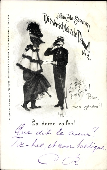 Artist Postcard Affaire Zola Esterhazy, La dame voile, The Veiled Lady, Dreyfus Affair