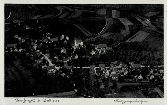 Postcard Brochenzell Meckenbeuren in Upper Swabia Württemberg, aerial photograph