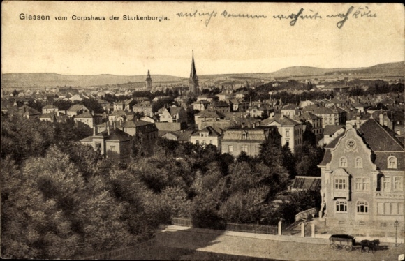 Postcard Gießen an der Lahn Hessen, view of the town from the Corpshaus of the Starkenburgia