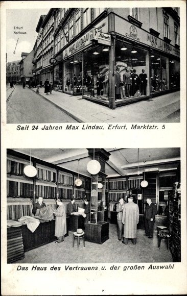PC Erfurt in Thuringia, Max Lindau tailor shop, Marktstrasse 5, interior view, shop window