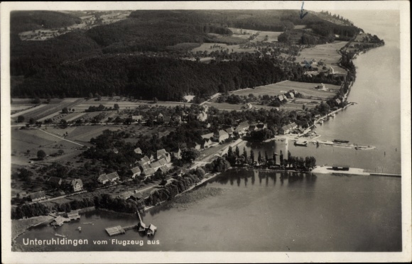 Postcard Unteruhldingen Uhldingen Mühlhofen on Lake Constance, aerial view