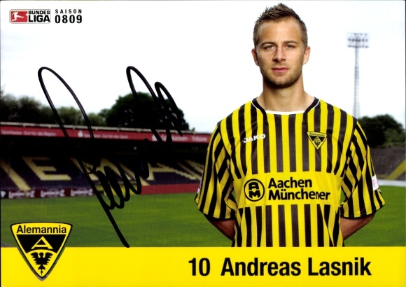 Handtekeningkaart voetballer Andreas Lasnik, Alemannia Aachen, handtekening