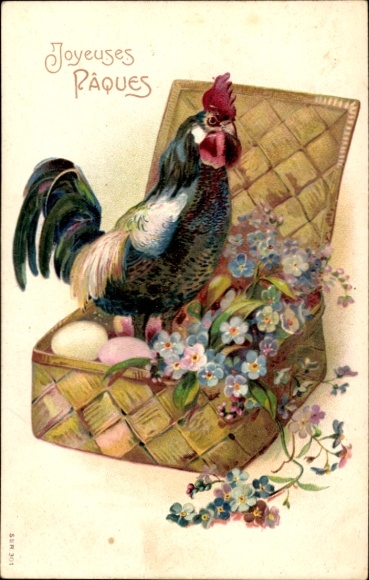 Ak Glückwunsch Ostern, Hahn, Ostereier