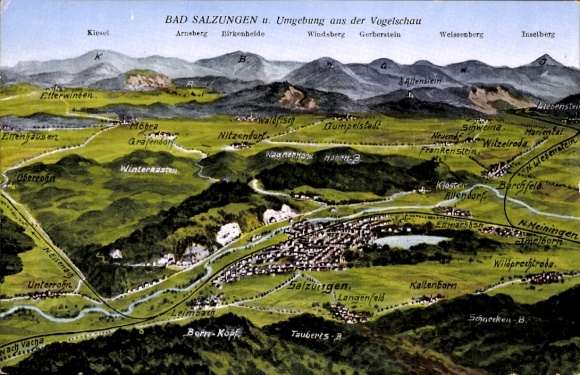 Maps Postcard Bad Salzungen in the Wartburg district, Leimbach, Kaltenborn, Allendorf Monastery, Nitzendorf