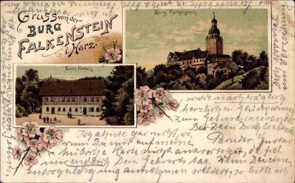 litho Pansfelde Falkenstein in de Harz, Kasteel Falkenstein, Zum Falken