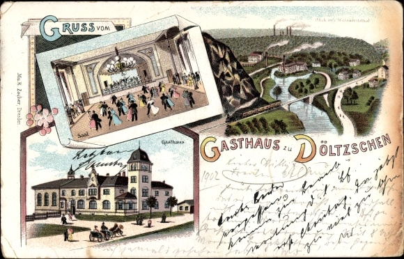Chromo-Litho Dresden Dölzschen Döltzschen, inn, hall, panorama