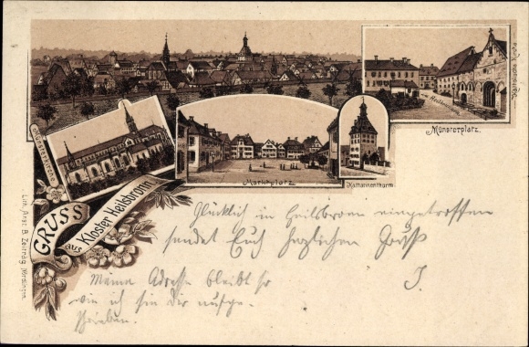 lito Heilsbronn w dzielnicy Ansbach w Środkowej Frankonii, klasztor, rynek, Münsterplatz, Katharinenturm