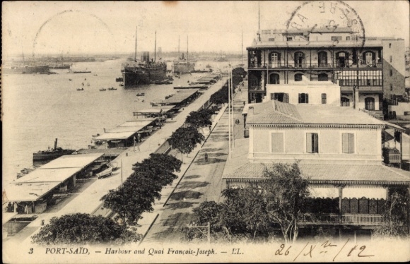 Postcard Port Said Egypt, Harbor and Quai Francois Joseph