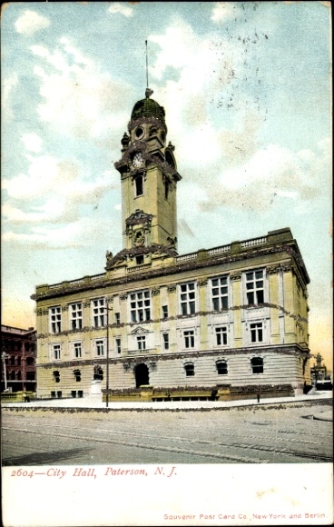Ak Paterson New Jersey USA, algemeen beeld van het stadhuis