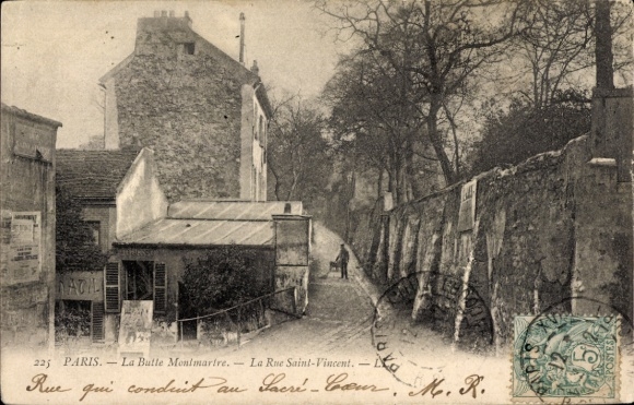 Ak Paris XVIII Montmartre, La Butte Montmartre, La Rue Saint-Vincent, Weg zum Sacré-Coeur