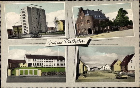 Postcard Pulheim North Rhine-Westphalia, settlement, high-rise building, school
