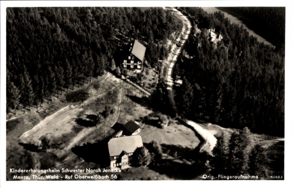 Postcard Meura in Thuringia, aerial photograph, children's convalescent home Sister Norah Janecke