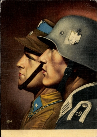 Artist Postcard Frank, H., SA man, Wehrmacht soldier of the 19th Army, side portrait