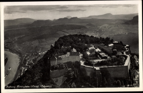 Postcard Königstein in Sachsen, aerial photograph of the fortress, Klinke &amp; Co. 11160