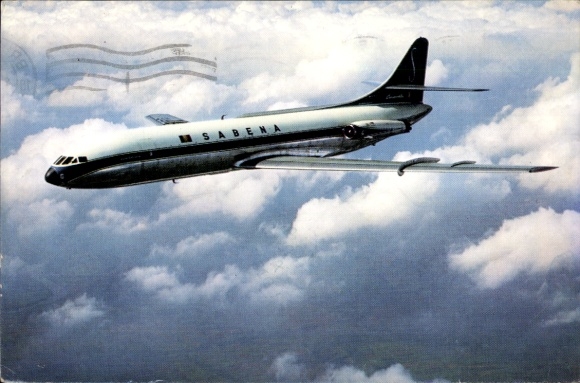 Postcard Belgian passenger aircraft, Caravelle Continental Jet, Sabena