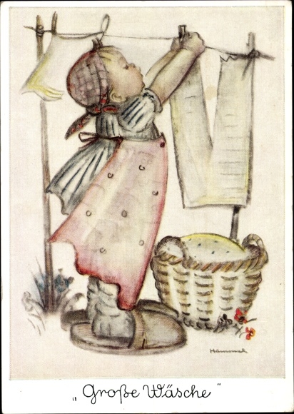 Artist Postcard Hummel, Berta, No. 5669, Large Laundry