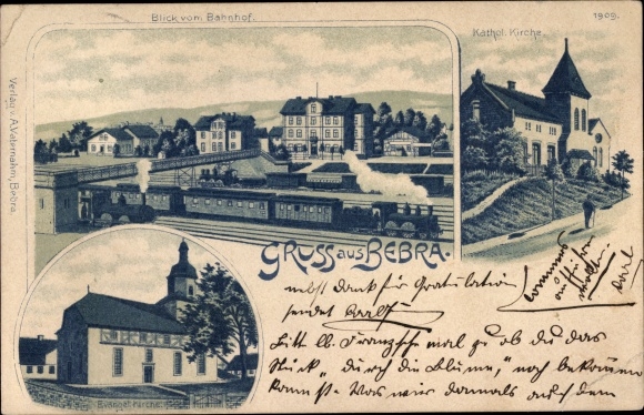 lito Bebra an der Fulda Hesse, widok z dworca kolejowego, kościół katolicki, kościół ewangelicki