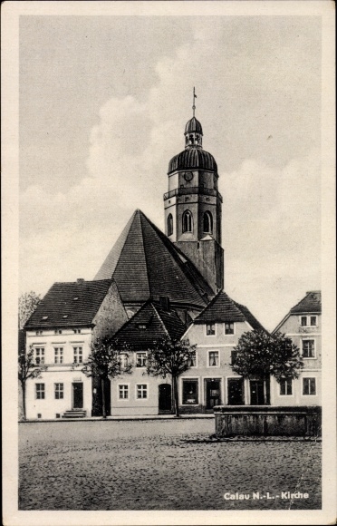 Ak Calau in Neder-Lausitz, kerk, marktplein