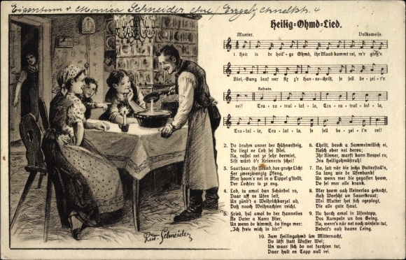 Song artist PC Schneider, Rud., Heilig Ohmd song, family when pouring lead, Wilhelm Vogel