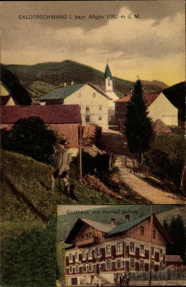 Ak Balderschwang in Oberallgäu, uitzicht op de stad en de herberg Konrad Kienle, Jäger